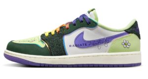 Nike Air Jordan 1 Low Doernbecher OG белые с зеленым и желтым кожа-нубук-замша мужские-женские (36-44)