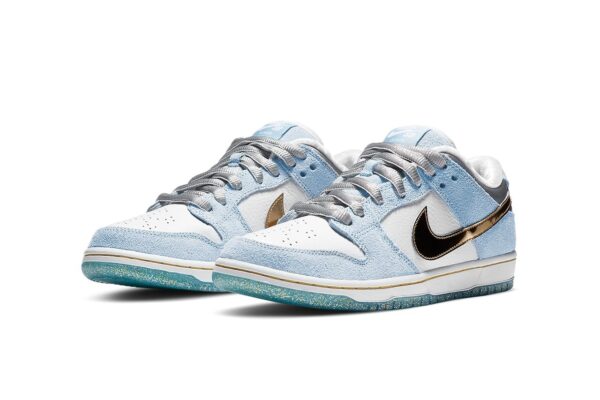 Nike SB Dunk Low Sean Cliver бело-голубые с серебристым нубук мужские-женские (35-44)